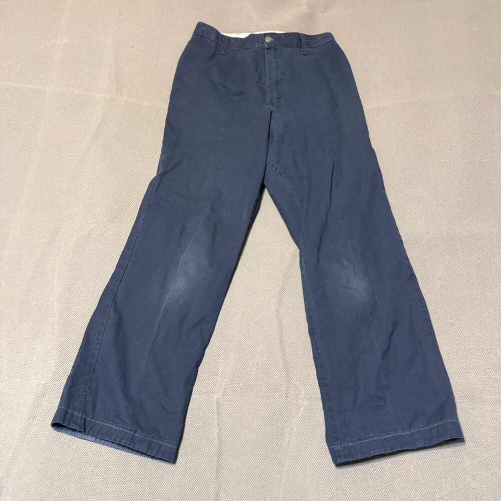Dickies Mens Flat Front Pants Size 34X32 Navy Blue Worker Straight-Leg